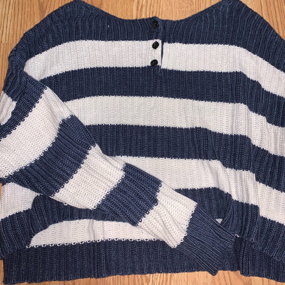 dark blue and white striped sweater